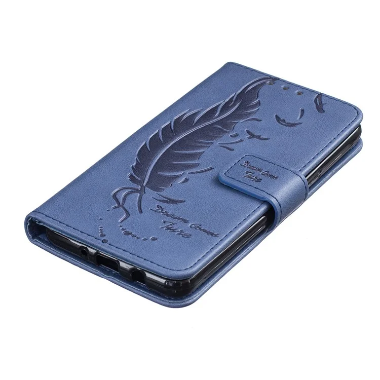 Imprint Feather Pattern Magnetic Leather Wallet Case for Samsung Galaxy J5 (2016) SM-J510 - Blue