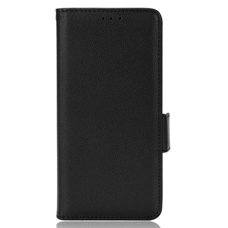 Для Samsung Galaxy A02s/A03s (164,2 x 75,9 x 9,1 мм) Чехол-книжка из кожи с текстурой личи, магнитная застежка, подставка-бумажник, защитный бампер из ТПУ - черный