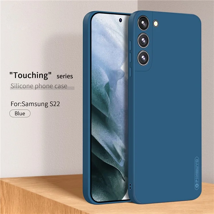 PINWUYO Silicone Phone Case for Samsung Galaxy S22 5G Precise Cutouts Fiber Flocking All-Inclusive Protective Cover with Camera Protection - Blue