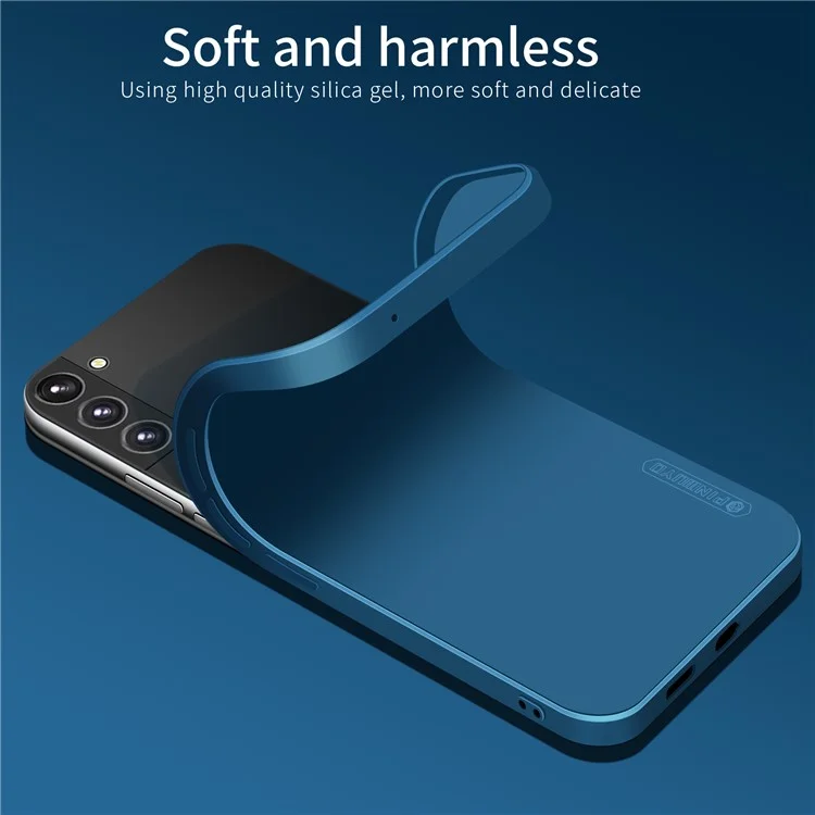 PINWUYO Silicone Phone Case for Samsung Galaxy S22+ 5G, Precise Cutouts Silky Fiber Flocking Protective Cover with Camera Protection - Blue