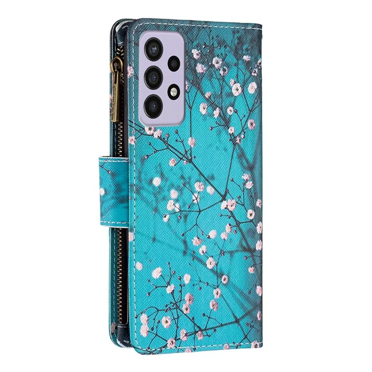 Pour Samsung Galaxy A73 5G BF03 PU Porteur Porture Préging Pullet Case Sortique de Collet - Fleur de Prune