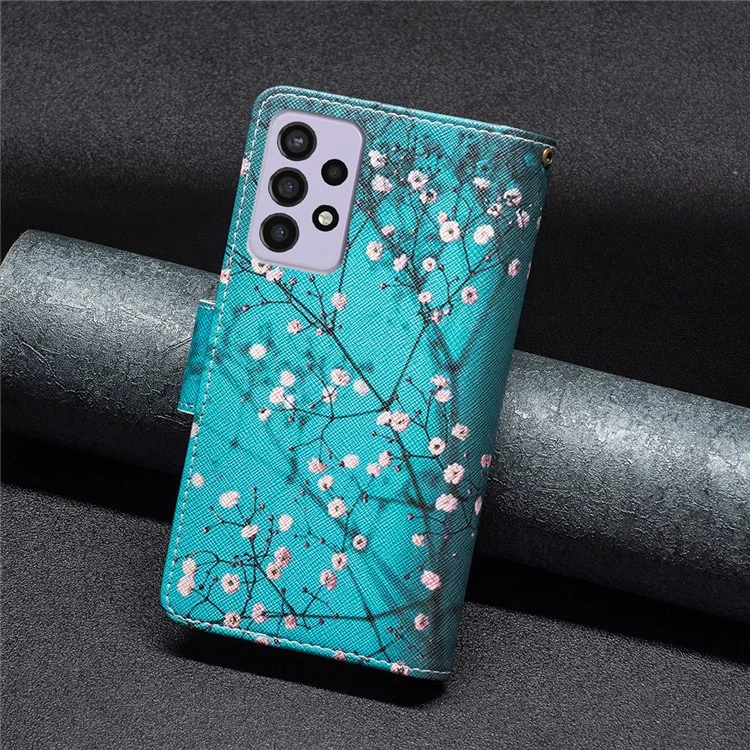 Pour Samsung Galaxy A73 5G BF03 PU Porteur Porture Préging Pullet Case Sortique de Collet - Fleur de Prune