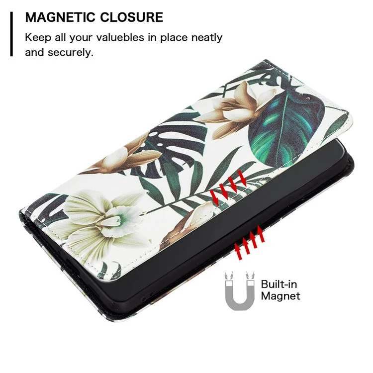 For Samsung Galaxy A33 5G Pattern Printing PU Leather Cover Stand Hidden Magnetic Adsorption Shockproof Flip Wallet Phone Case - Flower and Leaves