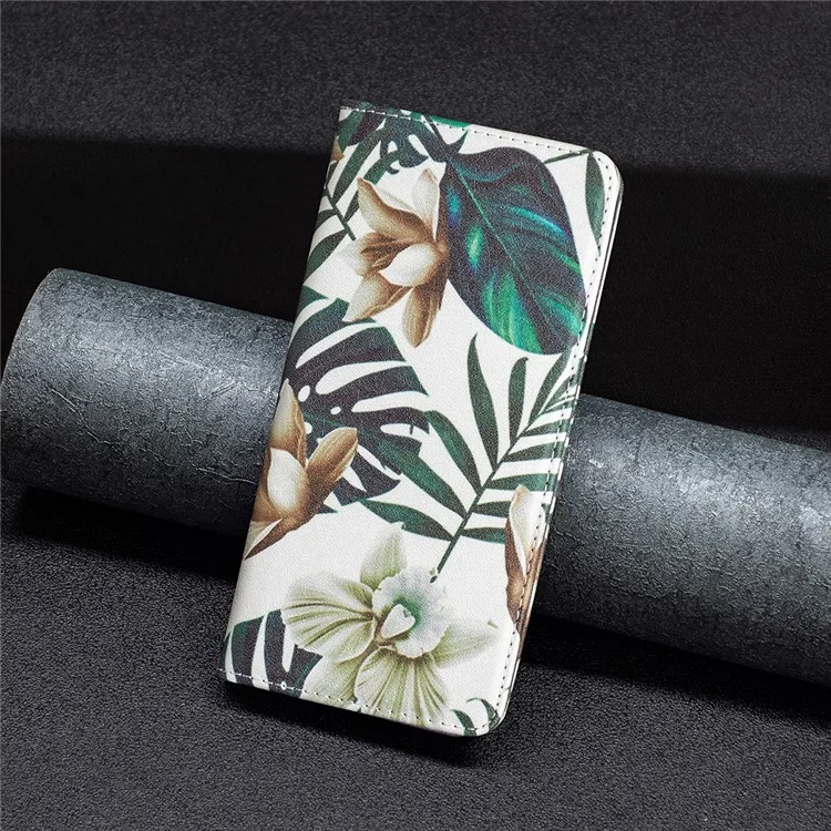 For Samsung Galaxy A33 5G Pattern Printing PU Leather Cover Stand Hidden Magnetic Adsorption Shockproof Flip Wallet Phone Case - Flower and Leaves