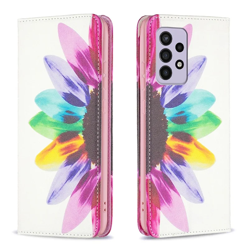For Samsung Galaxy A33 5G Pattern Printing PU Leather Cover Stand Hidden Magnetic Adsorption Shockproof Flip Wallet Phone Case - Sunflower