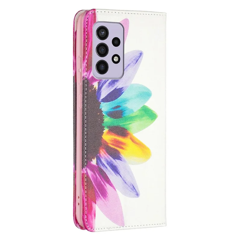For Samsung Galaxy A33 5G Pattern Printing PU Leather Cover Stand Hidden Magnetic Adsorption Shockproof Flip Wallet Phone Case - Sunflower