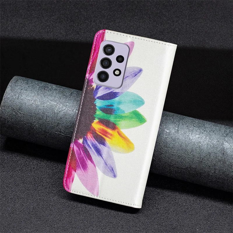 For Samsung Galaxy A33 5G Pattern Printing PU Leather Cover Stand Hidden Magnetic Adsorption Shockproof Flip Wallet Phone Case - Sunflower