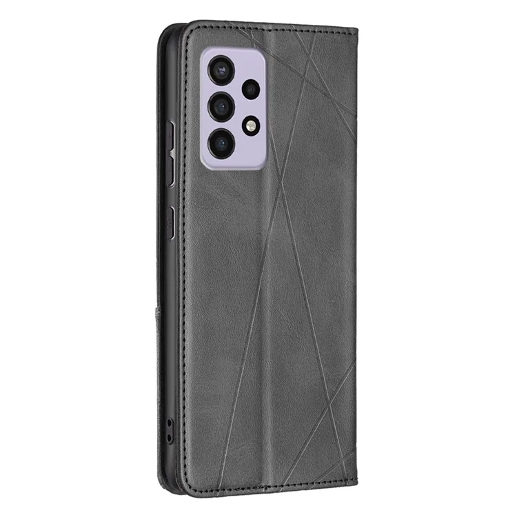 For Samsung Galaxy A33 5G Phone Case Imprinting Pattern Splicing Style Phone Cover Card Slots Design Leather Phone Shell - Black