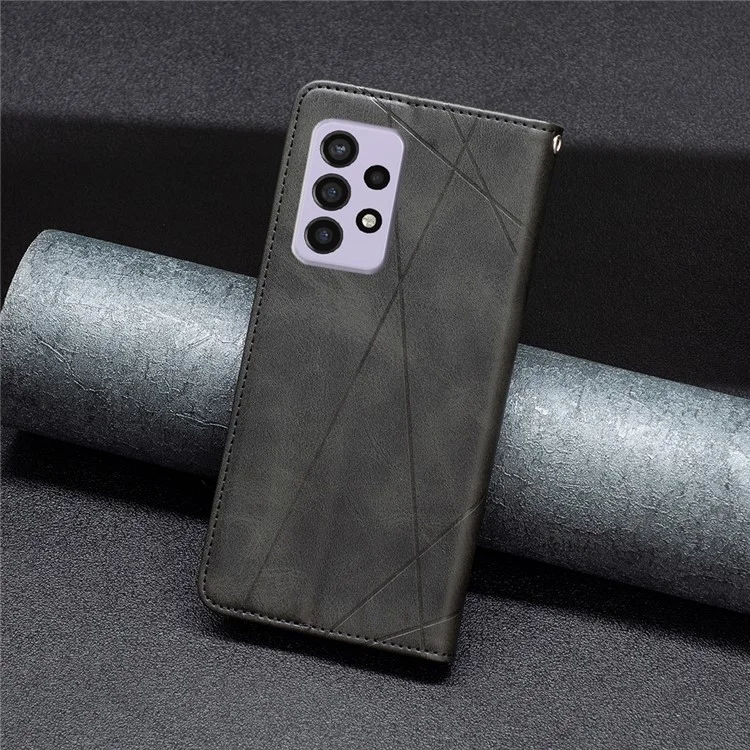 For Samsung Galaxy A33 5G Phone Case Imprinting Pattern Splicing Style Phone Cover Card Slots Design Leather Phone Shell - Black