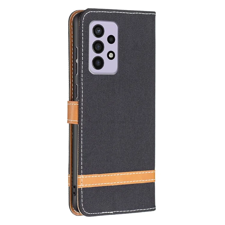 Para Samsung Galaxy A33 5G Jeans Cloth Splicing Contraste de Cor Capa de Telefone Celular de Couro PU Carteira Stand Phone Case com Cinta - Preto
