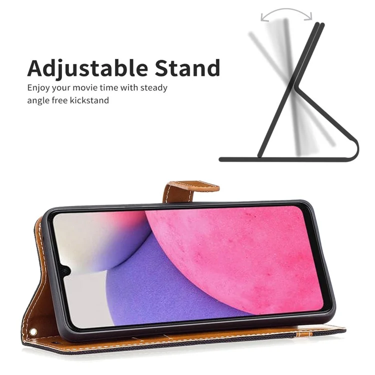 Para Samsung Galaxy A33 5G Jeans Cloth Splicing Contraste de Cor Capa de Telefone Celular de Couro PU Carteira Stand Phone Case com Cinta - Preto