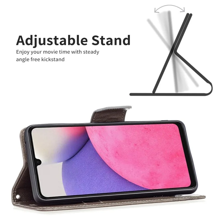 Para Samsung Galaxy A33 5G Proteção a prova de quedas Múltipla Borboleta Impresso Capa de Carteira de Couro PU Flip Folio Stand Case - Cinza