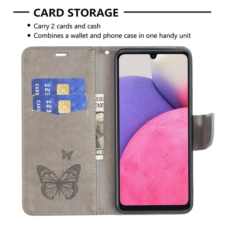 Para Samsung Galaxy A33 5G Proteção a prova de quedas Múltipla Borboleta Impresso Capa de Carteira de Couro PU Flip Folio Stand Case - Cinza