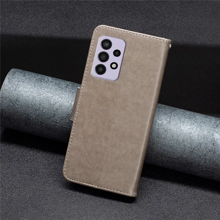 Para Samsung Galaxy A33 5G Proteção a prova de quedas Múltipla Borboleta Impresso Capa de Carteira de Couro PU Flip Folio Stand Case - Cinza