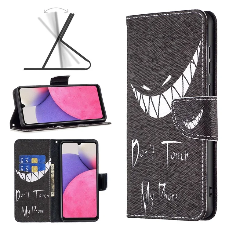 For Samsung Galaxy A33 5G Pattern Printing PU Leather Wallet Stand Shockproof Protective Flip Cover - Don't Touch My Phone