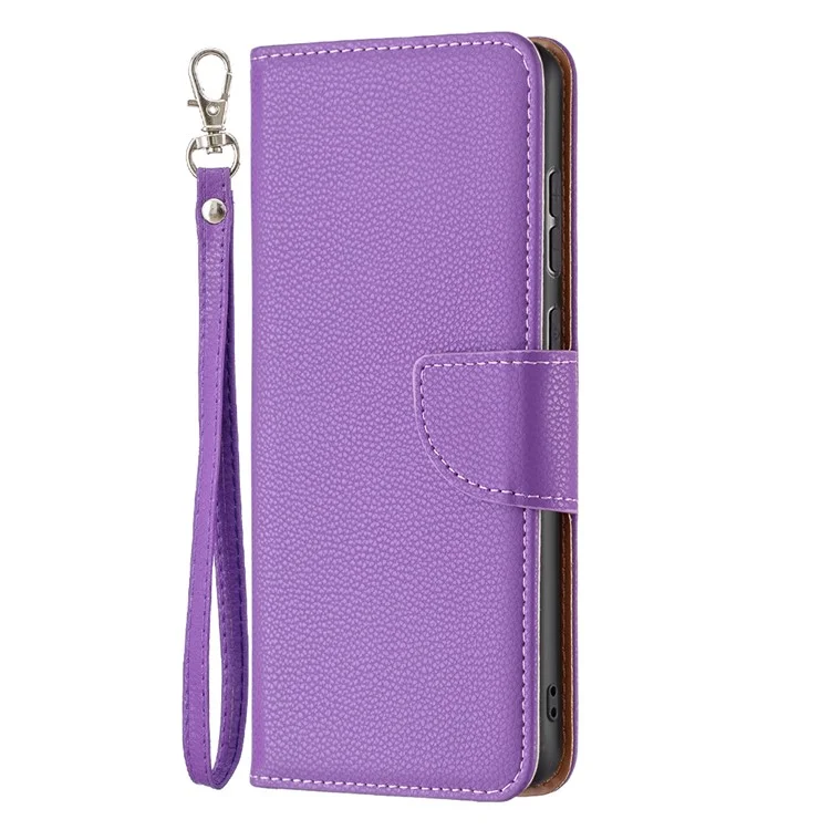 Para Samsung Galaxy A33 5G Litchi Texture PU Cuero Case Funda Color Sólido Cubierta Anti-caza Con Correa - Violeta