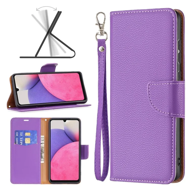 Para Samsung Galaxy A33 5G Litchi Texture PU Cuero Case Funda Color Sólido Cubierta Anti-caza Con Correa - Violeta