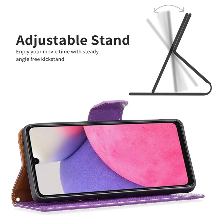 Para Samsung Galaxy A33 5G Litchi Texture PU Cuero Case Funda Color Sólido Cubierta Anti-caza Con Correa - Violeta