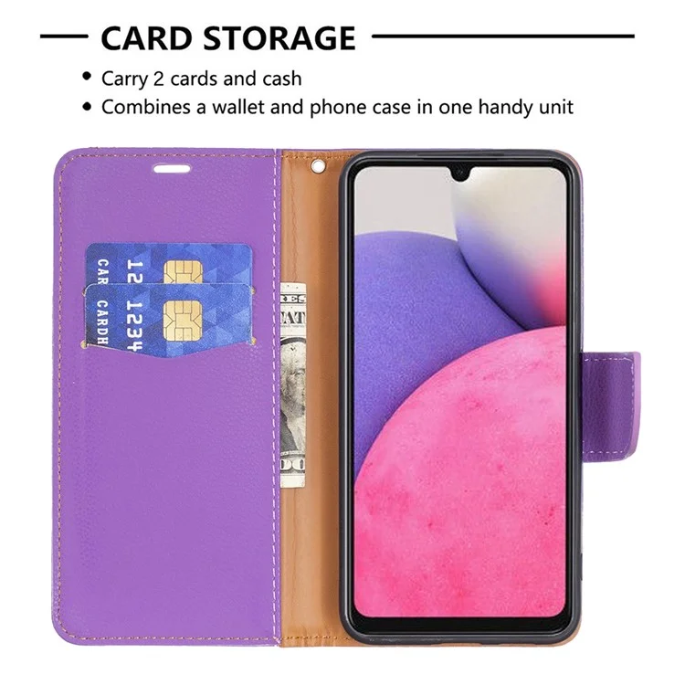Para Samsung Galaxy A33 5G Litchi Texture PU Cuero Case Funda Color Sólido Cubierta Anti-caza Con Correa - Violeta