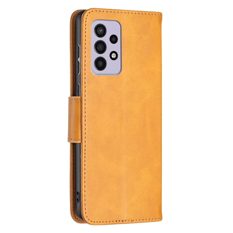 For Samsung Galaxy A33 5G Textured PU Leather Full Protective Wallet Stand Phone Cover with Strap - Yellow
