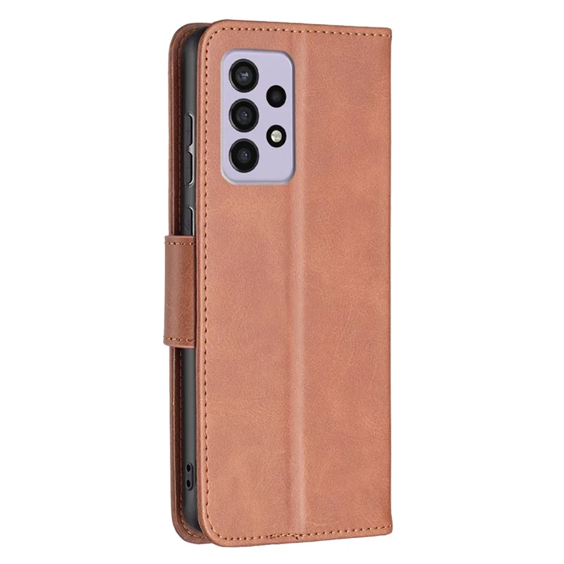 For Samsung Galaxy A33 5G Textured PU Leather Full Protective Wallet Stand Phone Cover with Strap - Brown