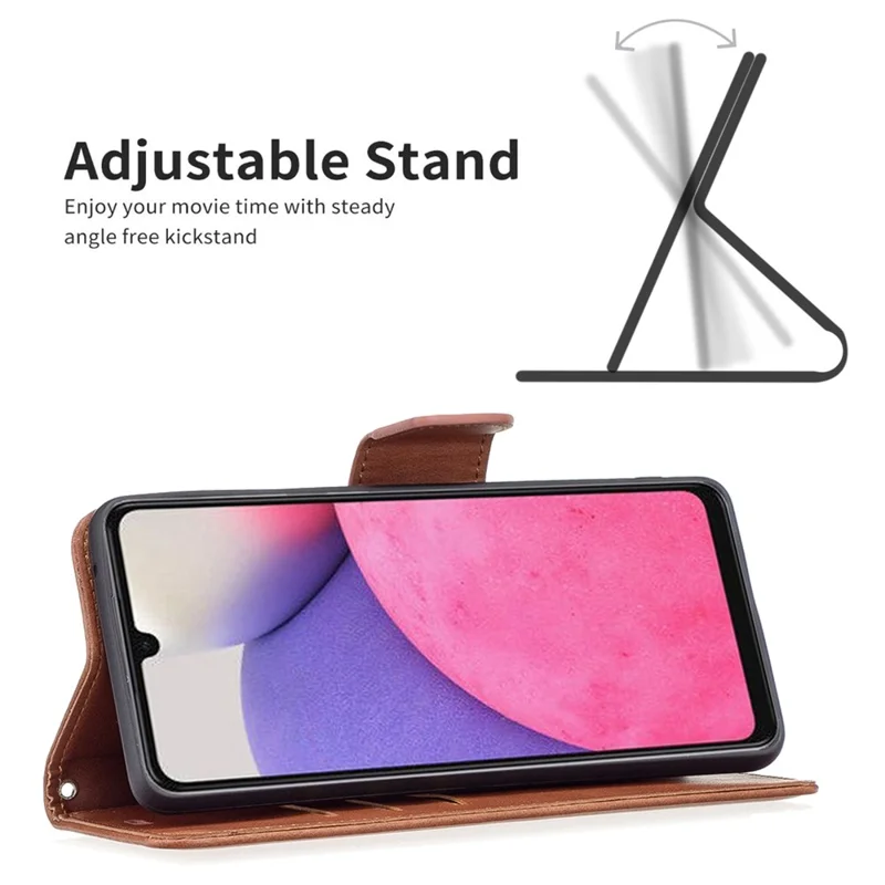 For Samsung Galaxy A33 5G Textured PU Leather Full Protective Wallet Stand Phone Cover with Strap - Brown