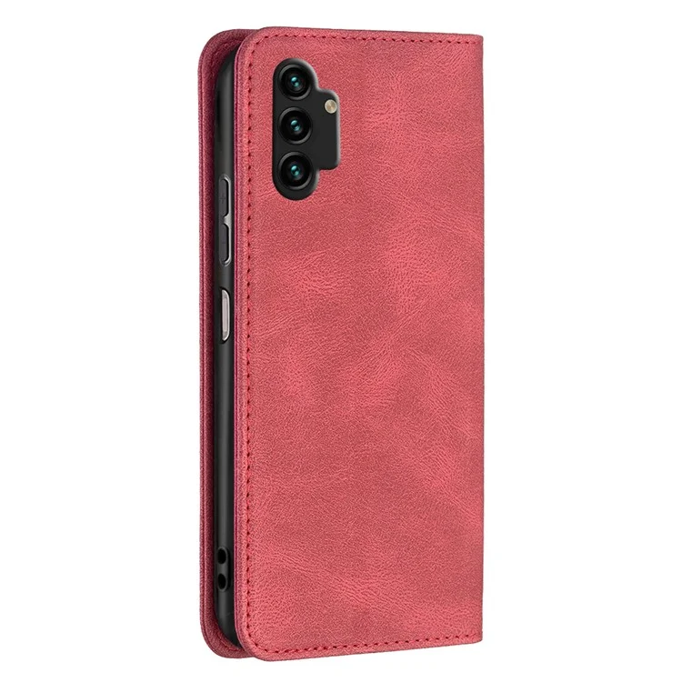 BINFEN COLOR BF08 PU Leather Flip Case for Samsung Galaxy A13 4G / A13 5G / A04 4G (164.4 x 76.3 x 9.1 mm), RFID Blocking Wallet Phone Cover - Red