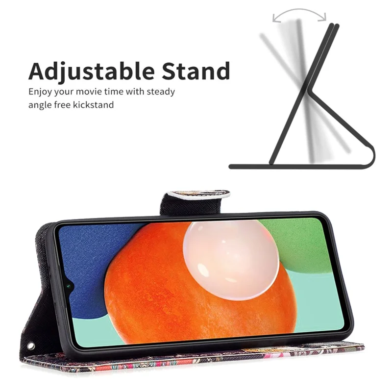 For Samsung Galaxy A13 4G / A13 5G / A04 4G (164.4 x 76.3 x 9.1 mm) Stand Wallet Pattern Cover PU Leather Phone Case - Flower and Elephant