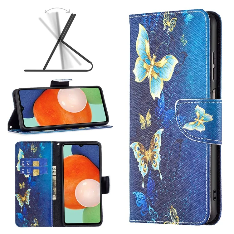 Pour Samsung Galaxy A13 4G / A13 5G / A04 4G (164,4 x 76,3 x 9,1 mm) Stand Wallet Pattern Cover Étui en cuir PU - Papillons dorés