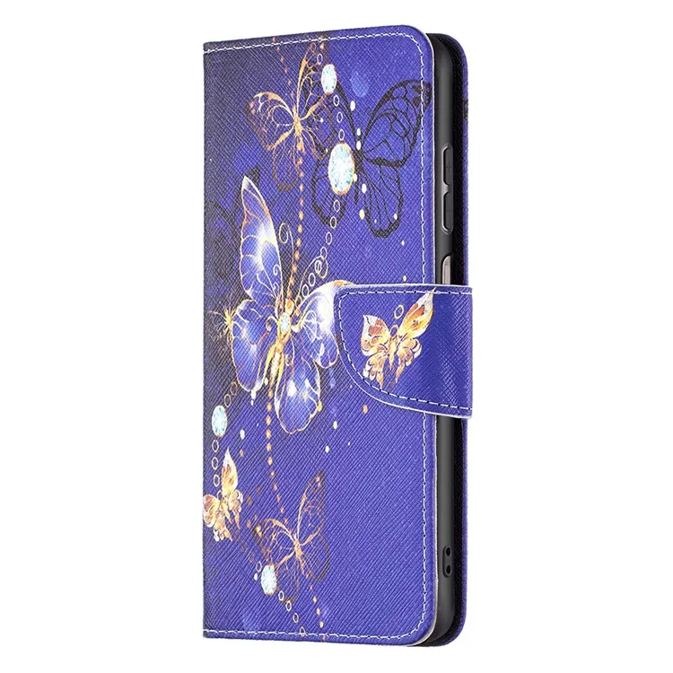 Für Samsung Galaxy A13 4G / A13 5G / A04 4G (164,4 x 76,3 x 9,1 mm) Stand Wallet Pattern Cover PU Leder Handyhülle - Lila Schmetterlinge
