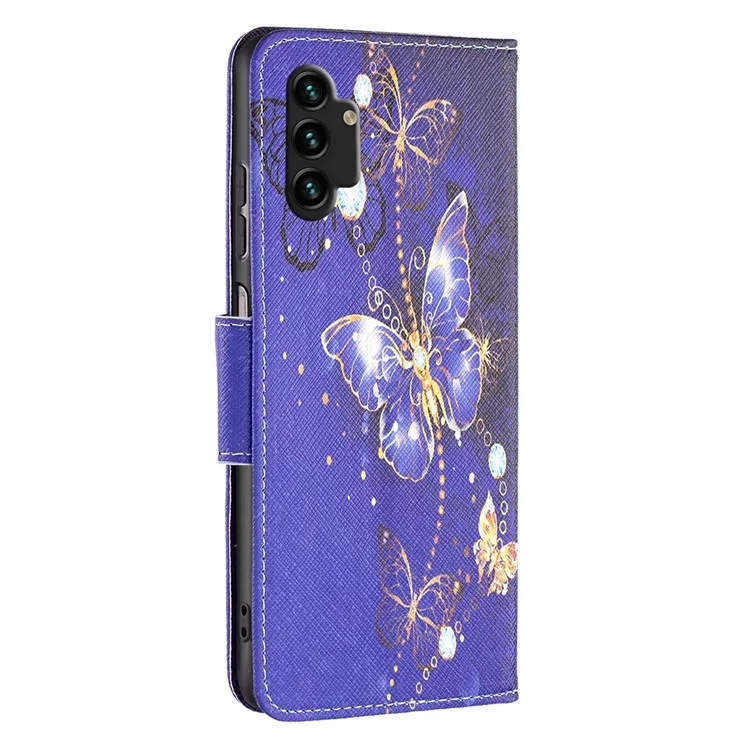 Für Samsung Galaxy A13 4G / A13 5G / A04 4G (164,4 x 76,3 x 9,1 mm) Stand Wallet Pattern Cover PU Leder Handyhülle - Lila Schmetterlinge