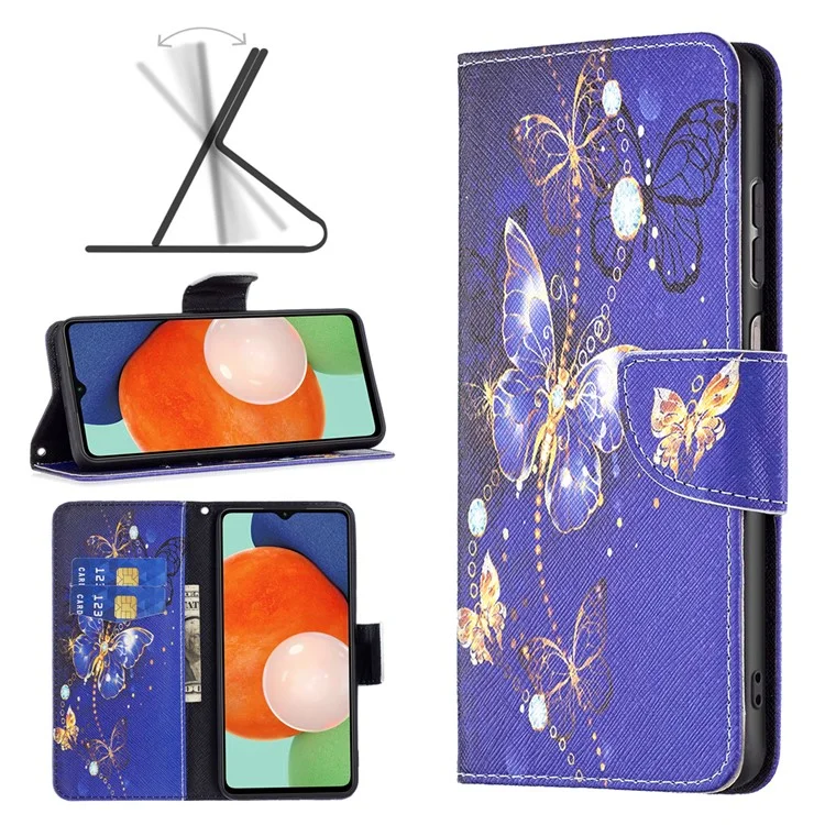 For Samsung Galaxy A13 4G / A13 5G / A04 4G (164.4 x 76.3 x 9.1 mm) Stand Wallet Pattern Cover PU Leather Phone Case - Purple Butterflies