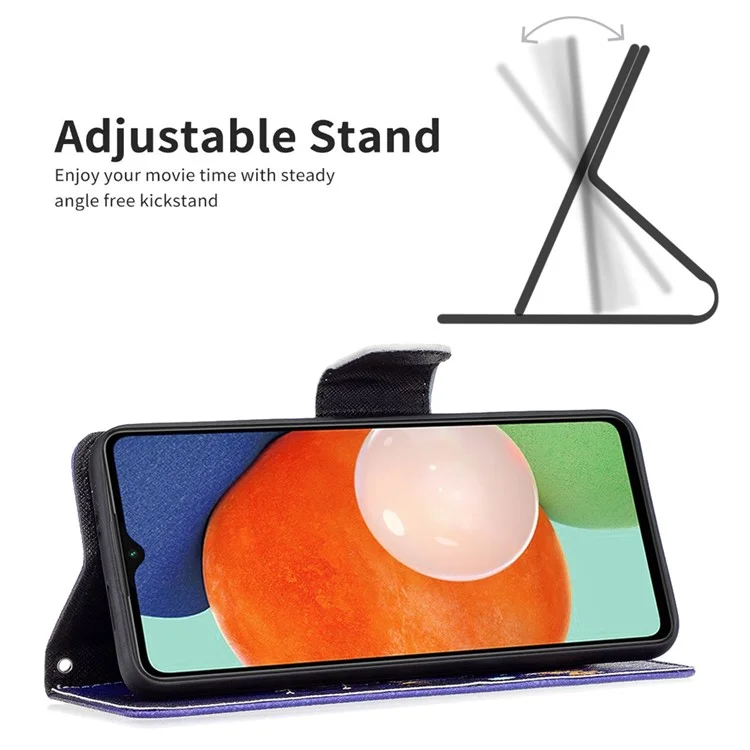 Für Samsung Galaxy A13 4G / A13 5G / A04 4G (164,4 x 76,3 x 9,1 mm) Stand Wallet Pattern Cover PU Leder Handyhülle - Lila Schmetterlinge