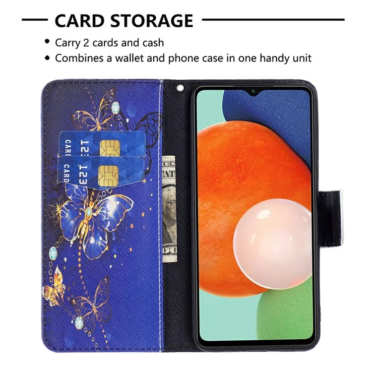 Für Samsung Galaxy A13 4G / A13 5G / A04 4G (164,4 x 76,3 x 9,1 mm) Stand Wallet Pattern Cover PU Leder Handyhülle - Lila Schmetterlinge