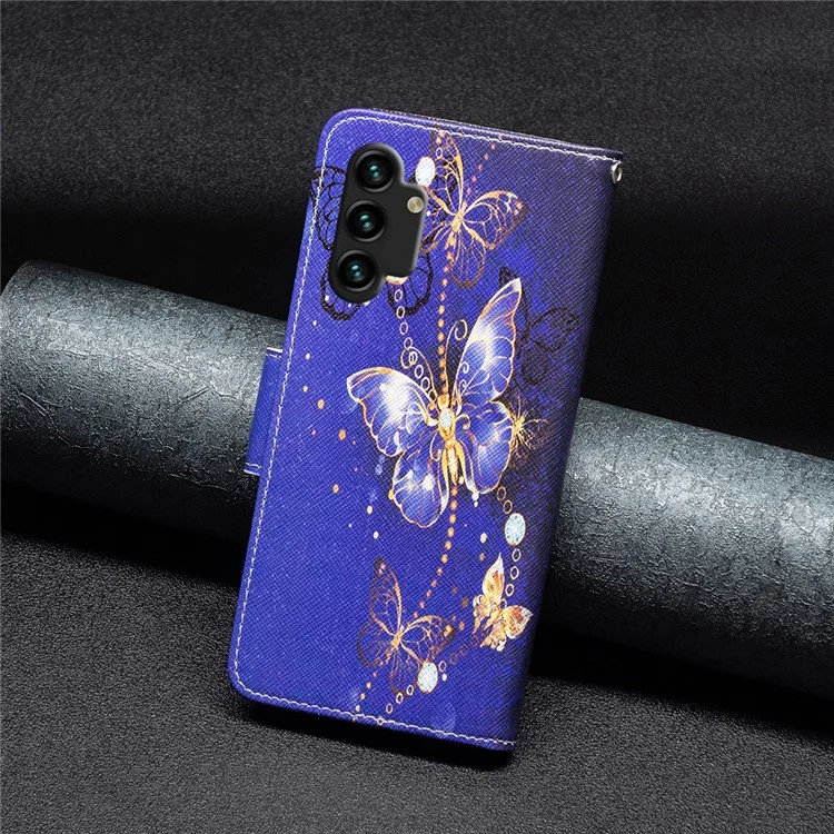 Für Samsung Galaxy A13 4G / A13 5G / A04 4G (164,4 x 76,3 x 9,1 mm) Stand Wallet Pattern Cover PU Leder Handyhülle - Lila Schmetterlinge