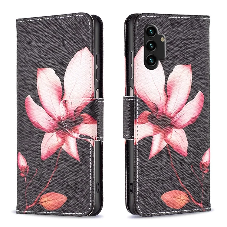 Pour Samsung Galaxy A13 4G / A13 5G / A04 4G (164,4 x 76,3 x 9,1 mm) Stand Wallet Pattern Cover PU Leather Flip Phone Case - Lotus