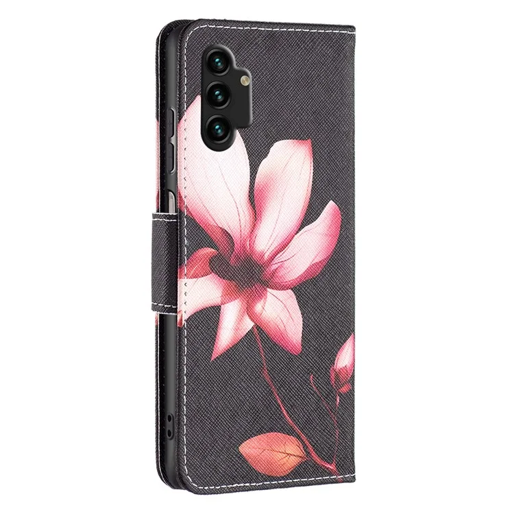 Pour Samsung Galaxy A13 4G / A13 5G / A04 4G (164,4 x 76,3 x 9,1 mm) Stand Wallet Pattern Cover PU Leather Flip Phone Case - Lotus
