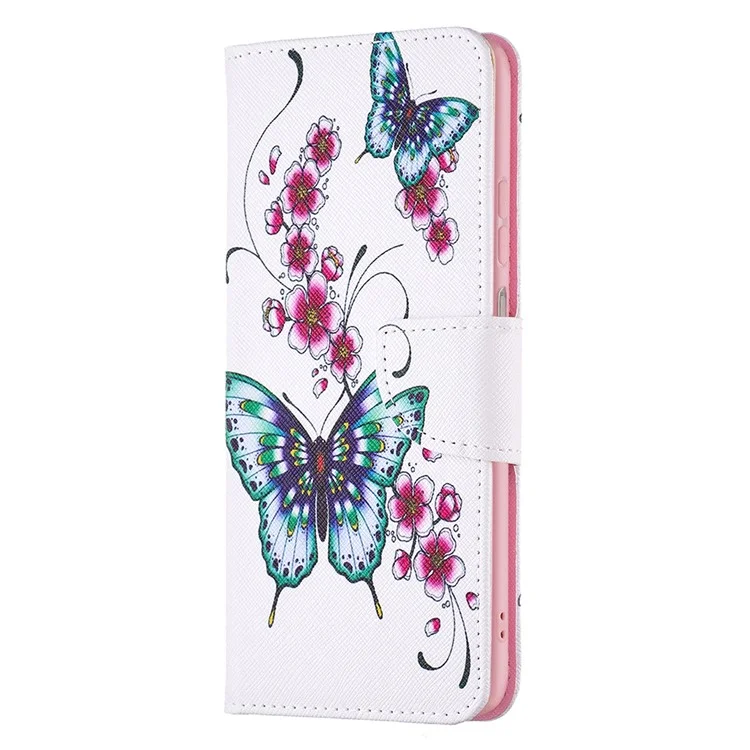 Pour Samsung Galaxy A13 4G / A13 5G / A04 4G (164,4 x 76,3 x 9,1 mm) Étui de téléphone en cuir PU avec support et motif - Fleur de pêcher