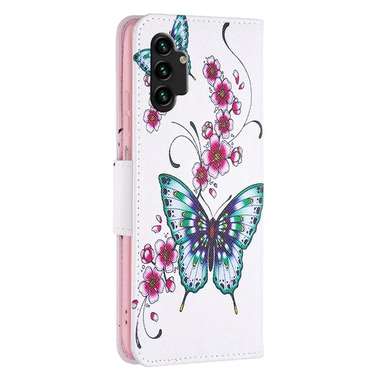 Pour Samsung Galaxy A13 4G / A13 5G / A04 4G (164,4 x 76,3 x 9,1 mm) Étui de téléphone en cuir PU avec support et motif - Fleur de pêcher