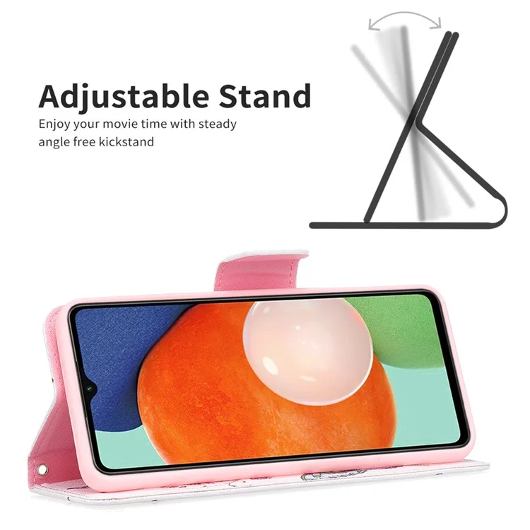 Pour Samsung Galaxy A13 4G / A13 5G / A04 4G (164,4 x 76,3 x 9,1 mm) Étui de téléphone en cuir PU avec support et motif - Fleur de pêcher