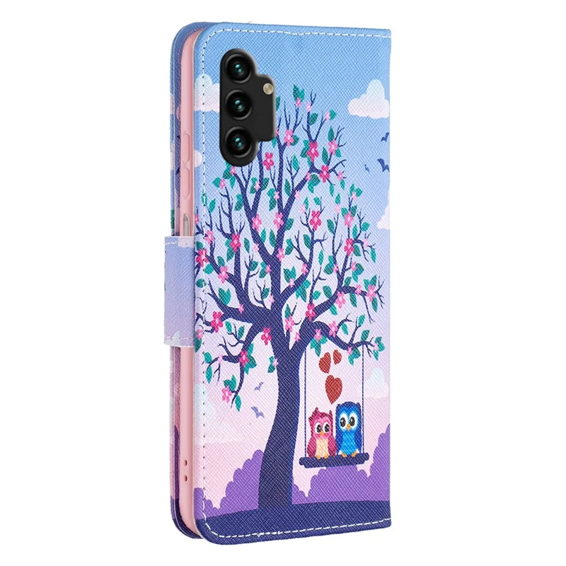 For Samsung Galaxy A13 4G / A13 5G / A04 4G (164.4 x 76.3 x 9.1 mm) Stand Wallet Pattern Cover PU Leather Phone Case - Two Owls