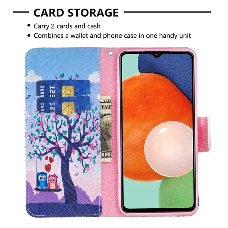 For Samsung Galaxy A13 4G / A13 5G / A04 4G (164.4 x 76.3 x 9.1 mm) Stand Wallet Pattern Cover PU Leather Phone Case - Two Owls