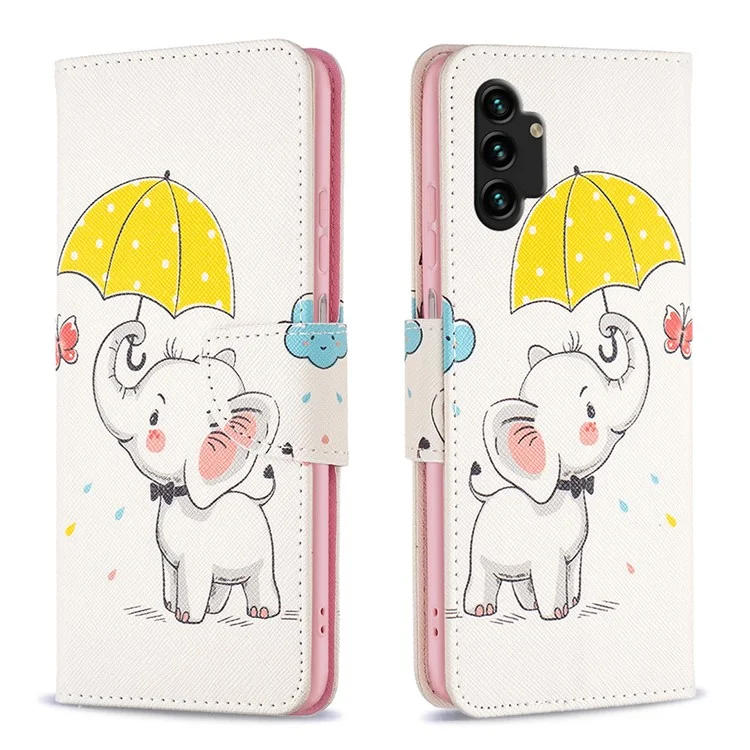 Per Samsung Galaxy A13 4G / A13 5G / A04 4G (164,4 x 76,3 x 9,1 Mm) Copertina di Pellicola PU Peth Covere Peth - Ombrello ed Elefante