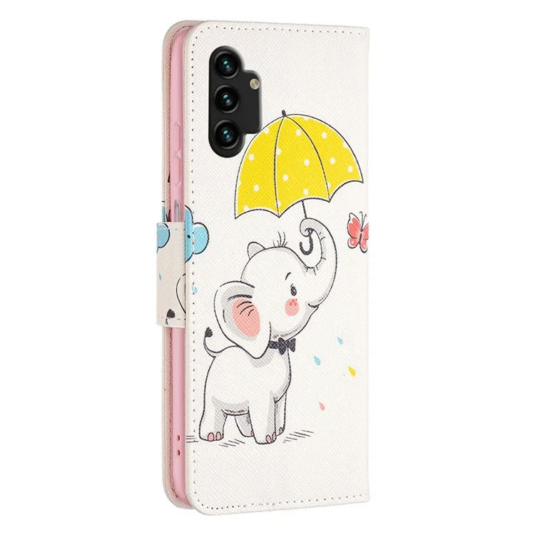 Per Samsung Galaxy A13 4G / A13 5G / A04 4G (164,4 x 76,3 x 9,1 Mm) Copertina di Pellicola PU Peth Covere Peth - Ombrello ed Elefante