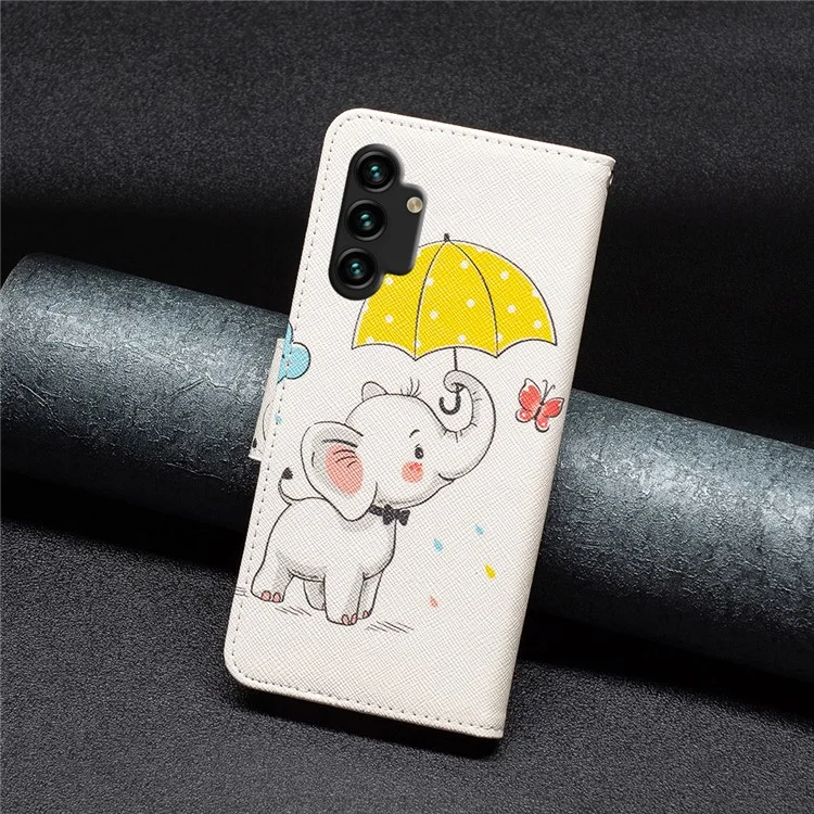 Per Samsung Galaxy A13 4G / A13 5G / A04 4G (164,4 x 76,3 x 9,1 Mm) Copertina di Pellicola PU Peth Covere Peth - Ombrello ed Elefante