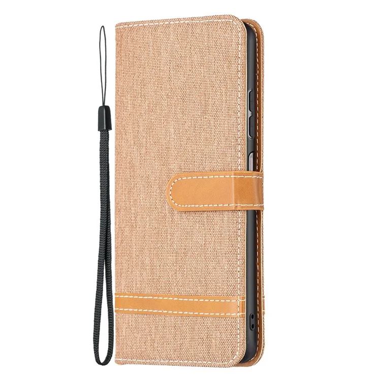 Für Samsung Galaxy A13 4G / A13 5G / A04 4G (164,4 x 76,3 x 9,1 mm) Jeans-Stoff-Textur PU-Leder-Farbabstimmung Brieftasche Cover - Braun