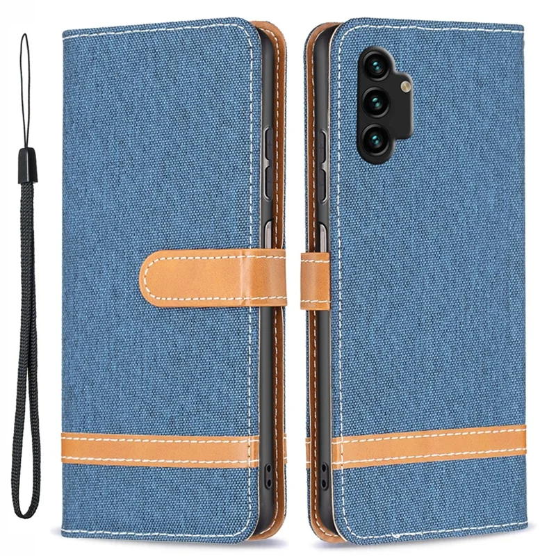 Futerał skórzany w stylu jeansowym z portfelem na telefon Samsung Galaxy A13 4G / A13 5G / A04 4G (164,4 x 76,3 x 9,1 mm), granatowy