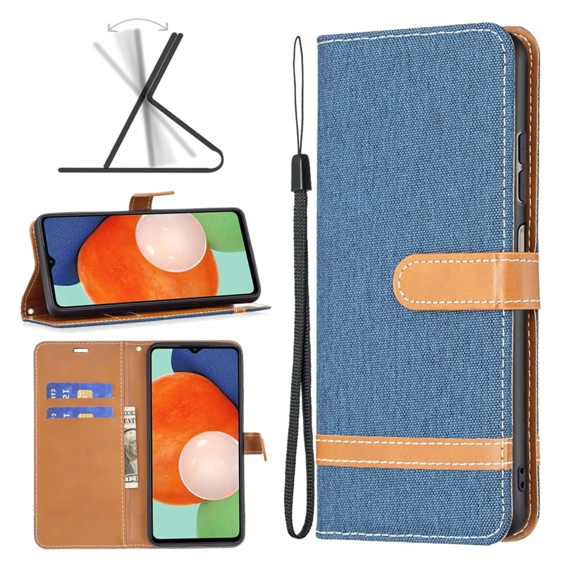 Futerał skórzany w stylu jeansowym z portfelem na telefon Samsung Galaxy A13 4G / A13 5G / A04 4G (164,4 x 76,3 x 9,1 mm), granatowy