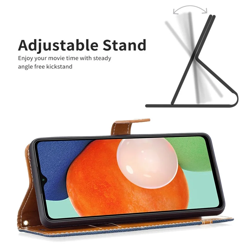 Futerał skórzany w stylu jeansowym z portfelem na telefon Samsung Galaxy A13 4G / A13 5G / A04 4G (164,4 x 76,3 x 9,1 mm), granatowy