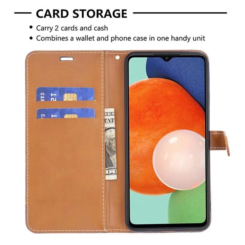 Futerał skórzany w stylu jeansowym z portfelem na telefon Samsung Galaxy A13 4G / A13 5G / A04 4G (164,4 x 76,3 x 9,1 mm), granatowy